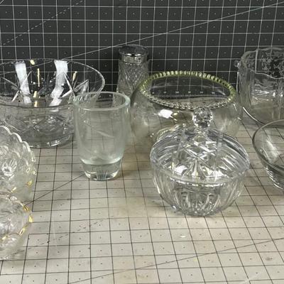 LARGE LOT (12 - pieces)  OF NICE Crystal and Clear Glass Serving 