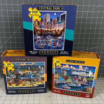 (3) PUZZLES BY DOWDLE 500: Newport, Long Beach and Central Park 