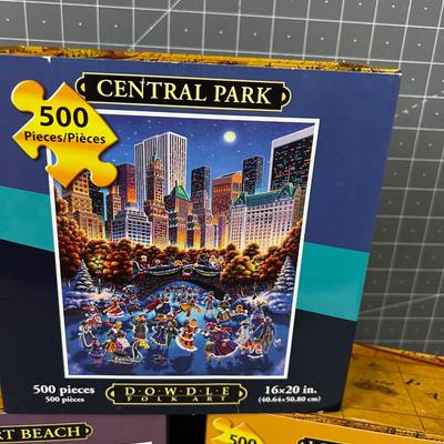 (3) PUZZLES BY DOWDLE 500: Newport, Long Beach and Central Park 