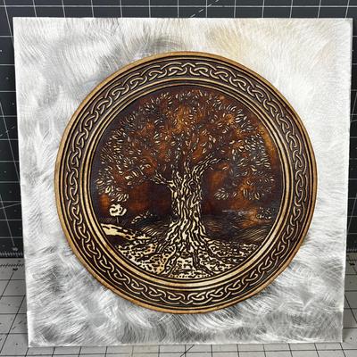 Tree of Life Tile with Aluminum Backing Frame. Artist Signed