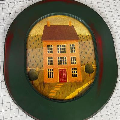 Green Oval FOLK art Picture
