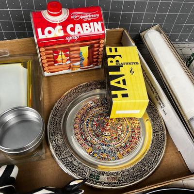 Decorative Items Log Cabin Tin, Statues of Composers, Zebra, misc. 