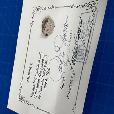 Signed and Notarized Piece of the BERLIN wall
