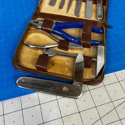 Vintage Leather cased TRAVEL TOOL KIT