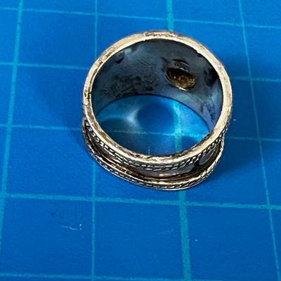 925 Cigar Band RING, with a small Garnet