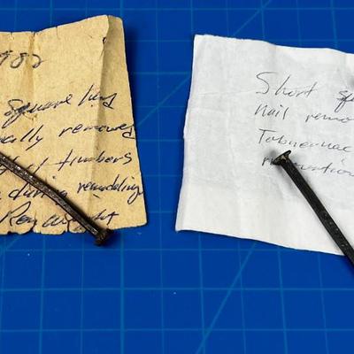 Square Headed NAILS, From the SLC TEMPLE REMODELED FROM 1982 and 2 NAILS from the Tabernacle Remodel 1980.