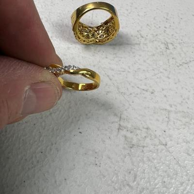 (3) Bejeweled GOLD Toned Rings Inscribed Special. 