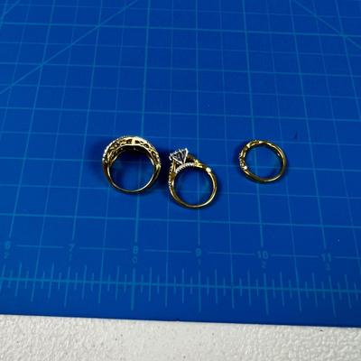 (3) Bejeweled GOLD Toned Rings Inscribed Special. 