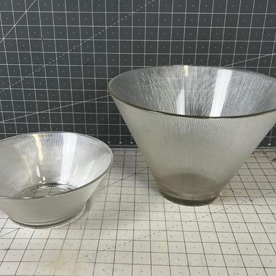 Mid Century Ribbed Glass Serving Bowls 