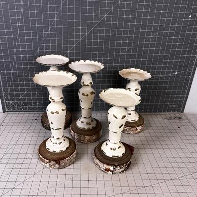 5 Rustic Wood & Metal Candle Sticks