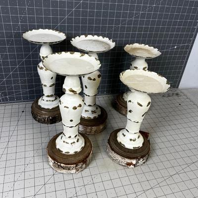 5 Rustic Wood & Metal Candle Sticks