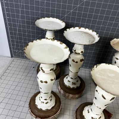 5 Rustic Wood & Metal Candle Sticks