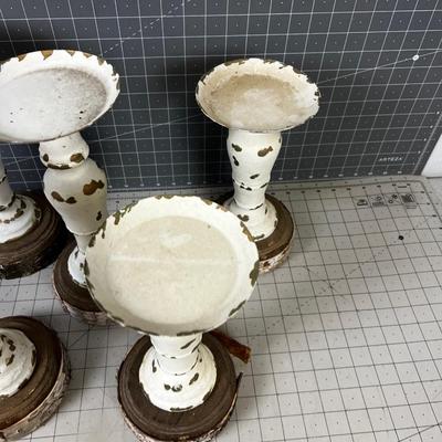 5 Rustic Wood & Metal Candle Sticks
