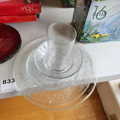 Table Lot of Christmas Holiday Chargers Serving Plates Platters Holly Tree Place settings