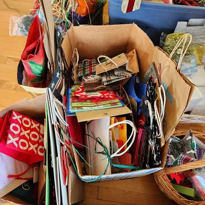 Massive Lot of Christmas Gift Bags, Ribbons, bows, WYSIWYG