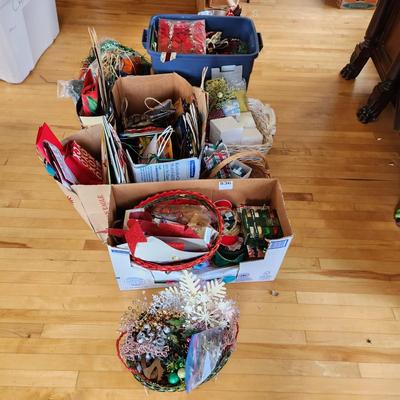 Massive Lot of Christmas Gift Bags, Ribbons, bows, WYSIWYG