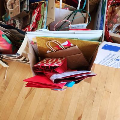 Massive Lot of Christmas Gift Bags, Ribbons, bows, WYSIWYG
