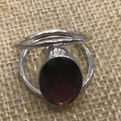 Chunky 925 Sterling Silver Ring, Dark Red Ruby Type   Ring