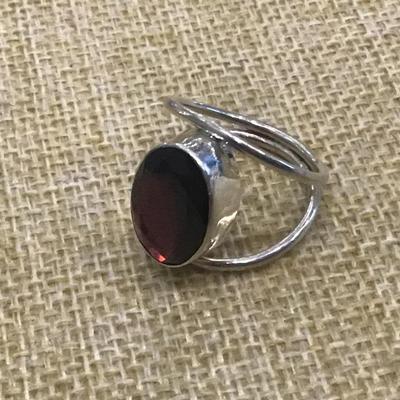 Chunky 925 Sterling Silver Ring, Dark Red Ruby Type   Ring
