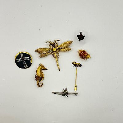 873 Goldtone Costume Insect/Animal Brooch Lot