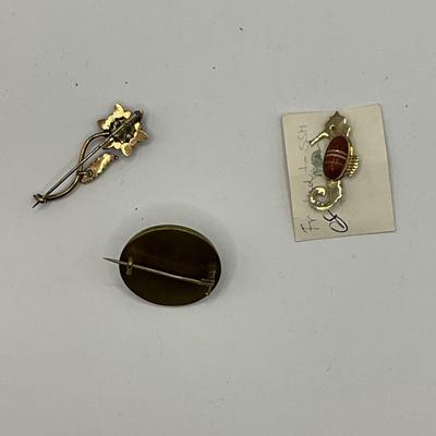 866 Antique Etruscan Brooch Pin with Gold filled Garnet Flower Pin