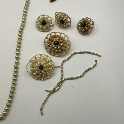 867 Antique Hand woven Seed Pearl and Diamond Brooch Sets