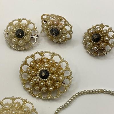 867 Antique Hand woven Seed Pearl and Diamond Brooch Sets