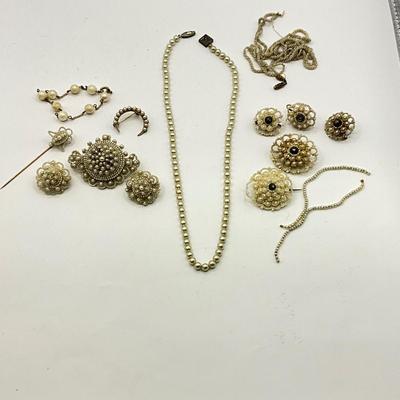 867 Antique Hand woven Seed Pearl and Diamond Brooch Sets