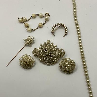 867 Antique Hand woven Seed Pearl and Diamond Brooch Sets