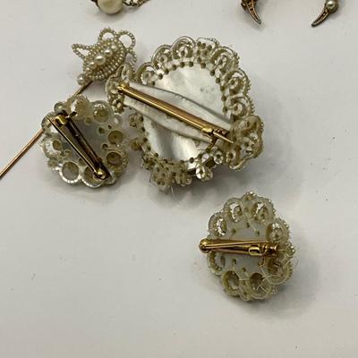 867 Antique Hand woven Seed Pearl and Diamond Brooch Sets