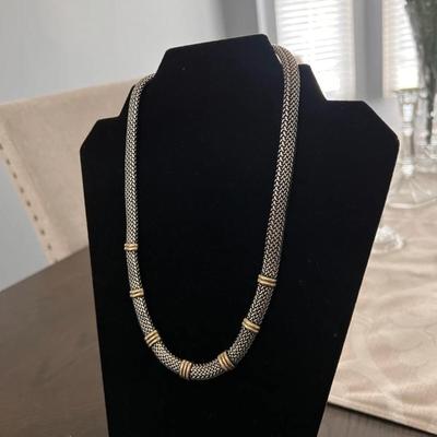 18k Yellow Gold & Sterling Silver Oxidized Woven Chain Bali Style Necklace