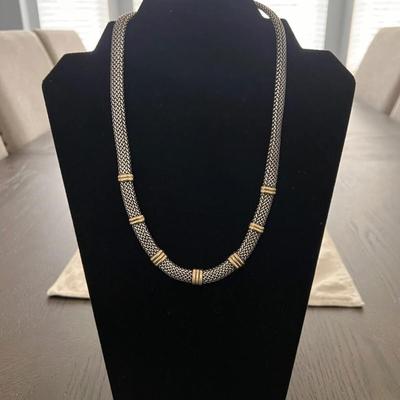 18k Yellow Gold & Sterling Silver Oxidized Woven Chain Bali Style Necklace