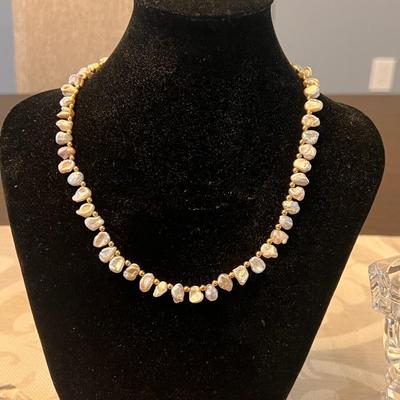 14KT Yellow Gold Keshi Pearl Beaded Necklace 16 Inches