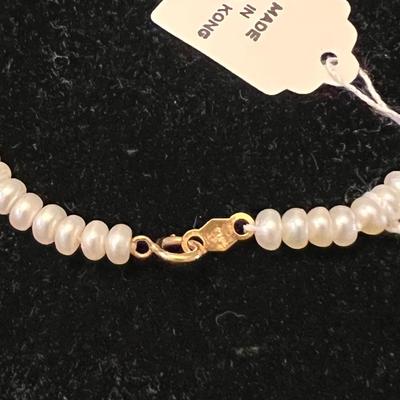 14KT gold fresh water pearl bracelet 7.5 inch long New With Tag