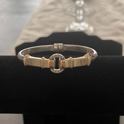 Alwand Vahan Sterling Silver & 14KT Gold Diamond Hinged Bangle Bracelet 7
