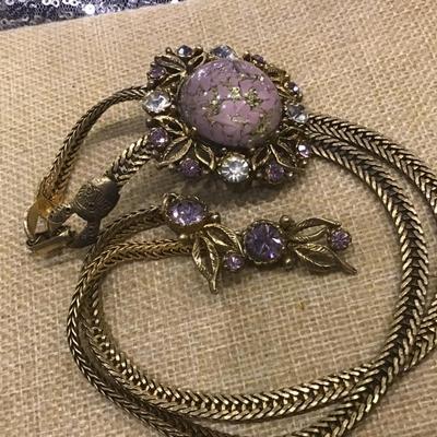 VINTAGE SELRO SELINI Confetti Foiled CABOCHONS Purple Necklace
