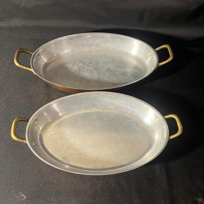 Two Copper Spanish Style Paella or Fish Pans (K-MG)