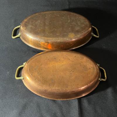 Two Copper Spanish Style Paella or Fish Pans (K-MG)
