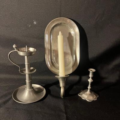 Pewter Candlesticks & Lamp (LR-MG)