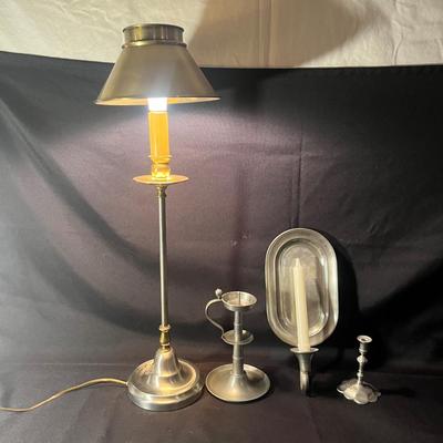 Pewter Candlesticks & Lamp (LR-MG)