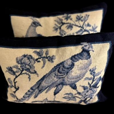 Williamsburg Needlepoint Bird Pillows - a Pair