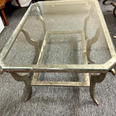 Champagne Colored Heavy Metal and Glass Coffee table
