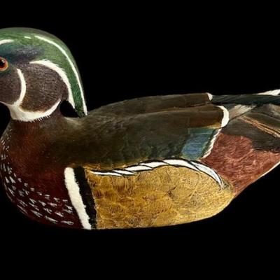 Hand Carved Wooden Decorative Duck Decoy - Wood Duck Drake
