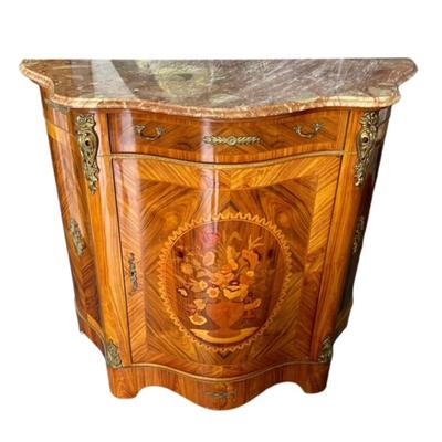 Louis XVI Style Marquetry and Ormolu Sideboard/Cabinet with Pink Stone Top