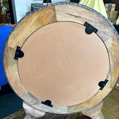 Round Wooden Bureau Mirror