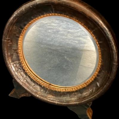 Round Wooden Bureau Mirror