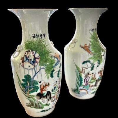 Pair of Late 19th Century Mirror Image Famille Pink Porcelain Vases