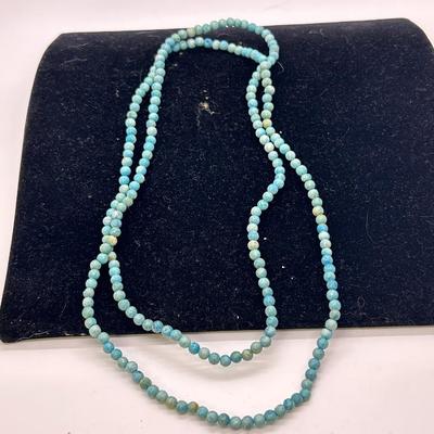 Vintage Tiny Turquoise Blue Bead Extra Long Necklace