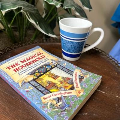 Blue striped mug and Magical Household