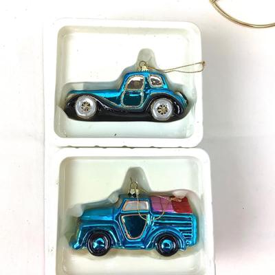 343 Handblown Glass Ornament Truck & Dragster Lot